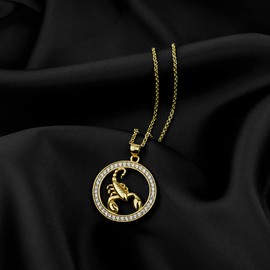 Elegant Women's Necklace Zodiac Sign Scorpion Chain 18 Carat Gold Plated Shiny Zirconia in AAA Quality from the Eclipse Collection Including Jewellery Box and Certificate of Authenticity, Silver,