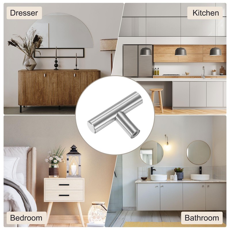 M METERXITY 6-Pack Cabinet Pulls Knobs, 2" Modern Stainless Steel