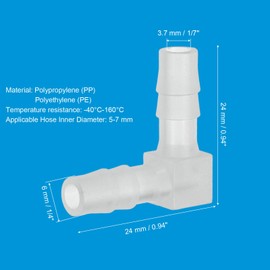 PATIKIL 1/4" Hose Barb 90 Degree Elbow L Fitting, 5 Pack Plastic Equal Barbed Joint Splicer Mender Union Coupler Adapter 0.9 Inch for Gas Liquid Air Line Tubing Pipe