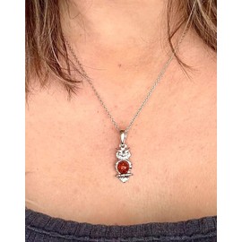 Natural Baltic Amber & Sterling Silver Owl Pendant Necklace
