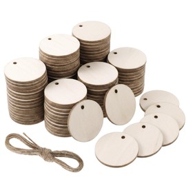50 cerchi rotondi in legno per artigianato, dischi rotondi in legno con fori da 4,5 cm, rotondi in legno con fori, dischi in legno per artigianato con spago, per feste, fai da te, ornamenti natalizi