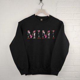Regamor Embroidery Mimi Sweatshirts For Women Gift Sweatshirt From Grandkids Mimi Flower Grandma Gift Mothers Christmas 4 Black