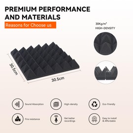 24 Pack Acoustic Panels, 2" X 12" X 12" Sound Proof Foam Panels, Quick-Recovery Acoustic Foam Wedges Suitable for Recording Studios, Home theaterStudio Foam for Wall and Ceiling