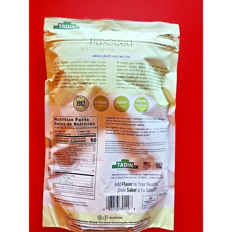 TADIN FLAXSEED WITH MATCHA GREEN TEA (LINAZA CON TE VERDE)