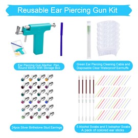 Reusable Professional Ear Piercing Gun Kit, Multi Purpose Ear Piercing Kit Nose Piercing Tools Set with 204 Pcs Silver Stainless Steel Stud Earrings and Earrings Backs for Salon and Home Piercing