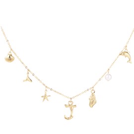 Mikovivi Initial A-Z Shell Letter Necklace, 17.72in Gold Letter Seashell Necklace Pendants Jewelry Beach Charm Necklace Birthday Anniversary Presents for Women Girls(J)