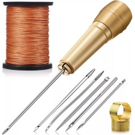 WILLBOND 6 Pieces Canvas Leather Sewing Awl Needle with Copper Handle, 50 m Nylon...