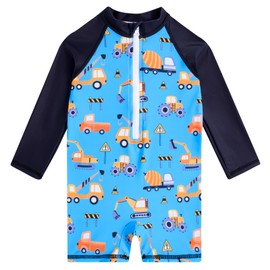 ACOCOPY Toddler Swimsuits Rashguard Baby Boys One Piece Yellow Car Bathing Suit Long Sleeve UV Protection Rashguard Swimwear 2-3T