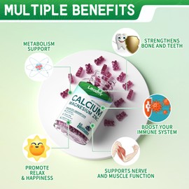 Calcium Magnesium Zinc Gummies with Vitamin D3 & K2 - High Potency Enhanced Absorption -60 Blueberry Gummies Flavored