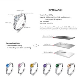 Bellitia Jewelry 925 Sterling Silver Adjustable Side-Stone Engagement Rings for Her, Gemstone Birthstone Finger Ring with 0.7ct Artificial Champagne Diamond CZ Fine Jewellery Gifts for Women Girls