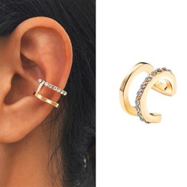 Iaceble Boho Crystal Ear Cuff Earrings Gold Cz Ear Cuff No Piercing Earring Circle Ring Cartilage Cuff Earrings Round Hoop Cuff Wrap Earring Jewelry for Women and Girls