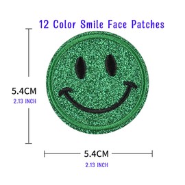 Bundle 12Pcs Cute Happy Smile Face Chenille Patch, Round Decorative Iron Sew on Patches Accessories for Clothes Bags Jacket Jeans Backpacks Shoes