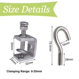 UFURMATE C Clamp, 2Pcs Stainless Steel C Clamps Square Screw Clamps with 2Pcs Stainless Steel M8 Screw Hooks for Woodworking Welding Home Improvement
