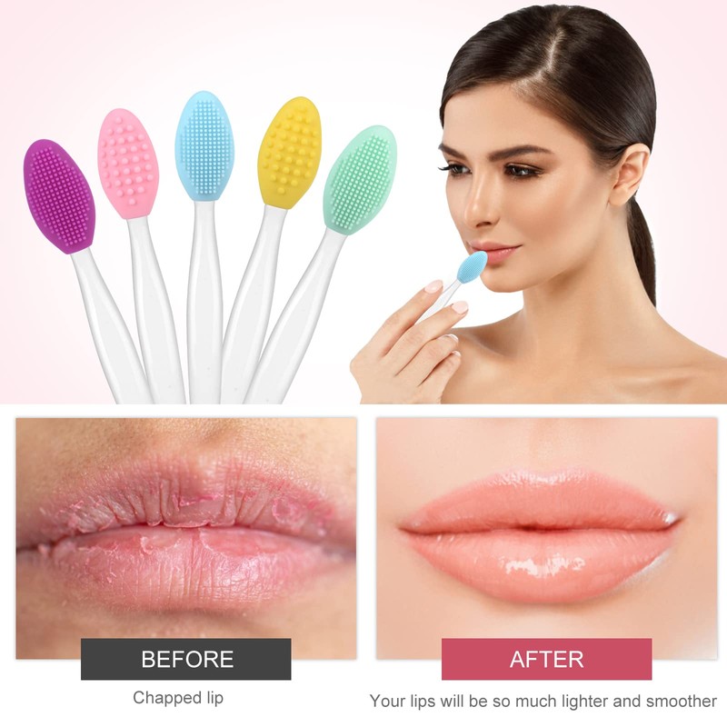 Yoizyfree 5 Pcs Lip Scrub Brush,Lip Scrubber Exfoliator,Double-Sided Silicone Lip