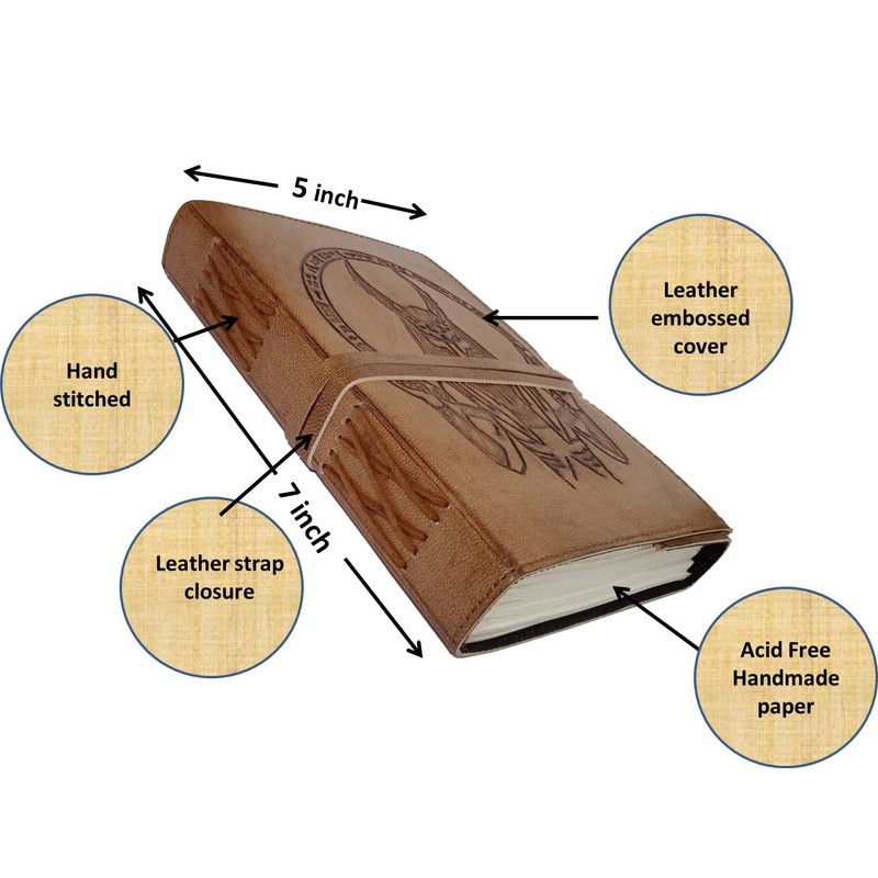 Purpledip Leather Journal 'Khnum, God Of Water': Vintage Egyptian Design