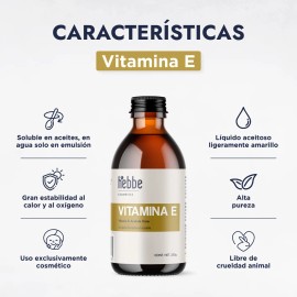 Vitamina E Pura oleosa, Uso Cosmético facial capilar y corporal, Todo tipo de piel, Hebbe Cosmetics & Ludika 250g