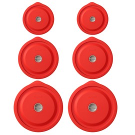 Replacement Lids for Pyrex 7200-PC 2 Cup and 7201-PC 4 Cup and 7402-PC 6/7 Cup, Silicone Round Storage Cover Lid for Anchor Hocking Glass Bowl 6 Pack Red