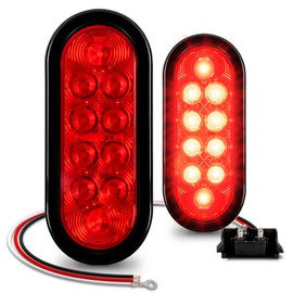 TRUE MODS 2pc 6 Inch Red Oval LED Trailer Tail Light Kit [Stop Turn Tail] [DOT FMVSS 108 SAE S2TSI6P2] [Grommet & 3 Prong Plug] [IP67 Waterproof] Boat RV Flatbed Truck Trailer Brake Lights