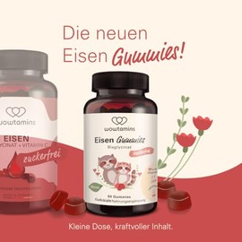 wowtamins wowtamins? EISEN Bisglycinat mit Vitamin C (120 Stck) - Zuckerfreie & Vegane Eisen Gummies - Hochdosiertes Eisenpr?parat als Fruchtgummi fr Kinder und Frauen bei Eisenunterversorgung oder PMS