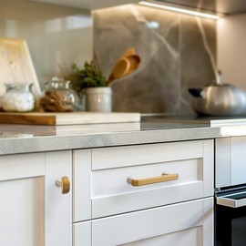 HESTIA HARDWARE 10 Pack Gold Cabinet Handles 3.75 Inch (96 mm) - Simply Modern Knurled Kitchen Cabinet Handles and Dresser Pulls (Z13.10.L)