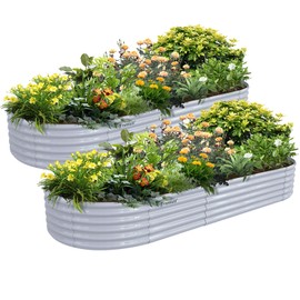 Tramull 2 Pack 8x3x1.5FT Galvanized Raised Garden Bed Kit Oval Metal Ground Planter Box Outdoor Bottomless Planter Raised Beds for Vegetables Flowers Herbs Fruits, Gray