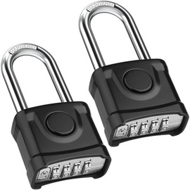 Diyife Heavy Duty Combination Padlocks, [Weatherproof Outdoor][2Pack] Large 4 Digit Code Lock, 8mm Thick Long Shackle 304 Stainless Steel Shackle Padlock for Door School, Gym, Gate, Shed (Black)