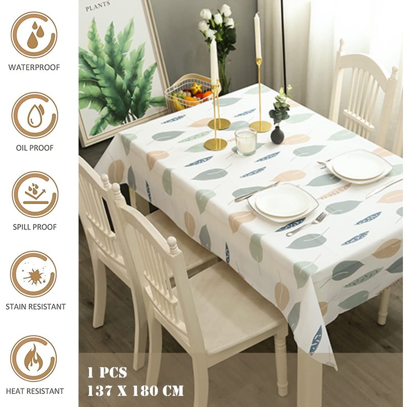 Aisszhao 137 * 180cm Wipe Clean PVC Tablecloth,Leaves Pattern Rectangular