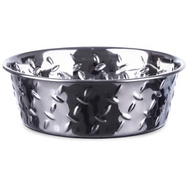 Loving Pets Diamond Plated Dog Bowl with Non-Skid Bottom, 1-Quart, Silver