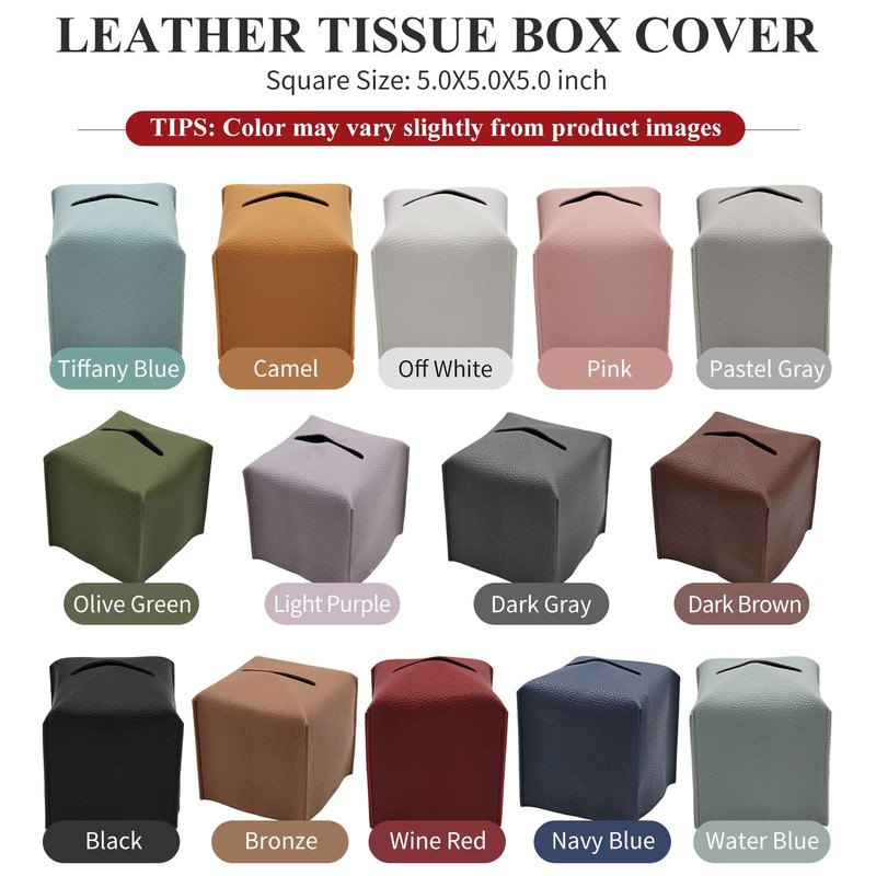 Livelab Tissue Box Cover, Square Decorative PU Leather Tissue Box