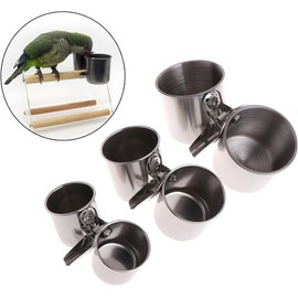 Silver Parrot Feeding Cups Hanging Pet Animal Stainless Steel Birdcage Bowls Bird Bowls for Cage Parakeet Bird Cage Accessories Suitable Small and Medium Bird Pet Supplies