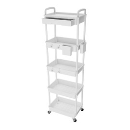 5 Tier Rolling Utility Cart with Drawer,REBECAT Utility Cart Made of Multifunctional Storage Organizer Tool for Kitchen,Bathroom,Living Room,Office(White)