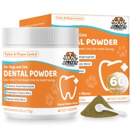 Dog Teeth Cleaning Powder - Natural Dog Dental Powder -Gentle Dog Breath Freshener, Dog Plaque and Tartar Remover, Vet Formulated No Sodium Hexametaphosphate- 60 Scoops, 4.23oz (120g)