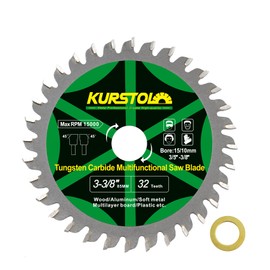 KURSTOL Wood Circular Saw Blade - 85mm TCT Cutting Disc 32T Tungsten Carbide Tipped Blade Bore 15mm-10mm for Wood, Laminates, Aluminum, Copper, Non-Ferrous Metals, Plastic