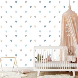 Multicolored Hearts Nursery Wallpaper Peel and Stick