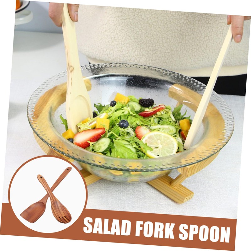 SHOWERORO 1 Set Wooden Salad Servers Spatula Fork Mixing Spoon
