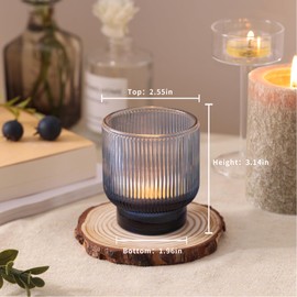 Blue Votive Candle Holders Set of 6-2.55" x 3" Gradient Glass Tea Light Candle Holder with Stylish Ribbed Design, Large Votive Holders for Wedding Centerpieces, Fall, Vintage Party or Home Decor