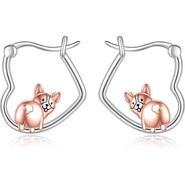 URONE Corgi Earrings Silver 925 Corgi Dog Hoop Earrings Dog Jewellery Gifts for Women Corgi Fans, No Gemstone