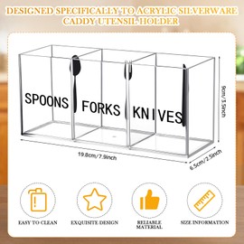 Suzile Acrylic Cutlery Storage Organizer Plastic Utensil Holder Clear Silverware Organizer 3 Section Tableware Storage Box Countertop Fork Spoon Knife Holder Party Flatware Caddy for Kitchen Storage