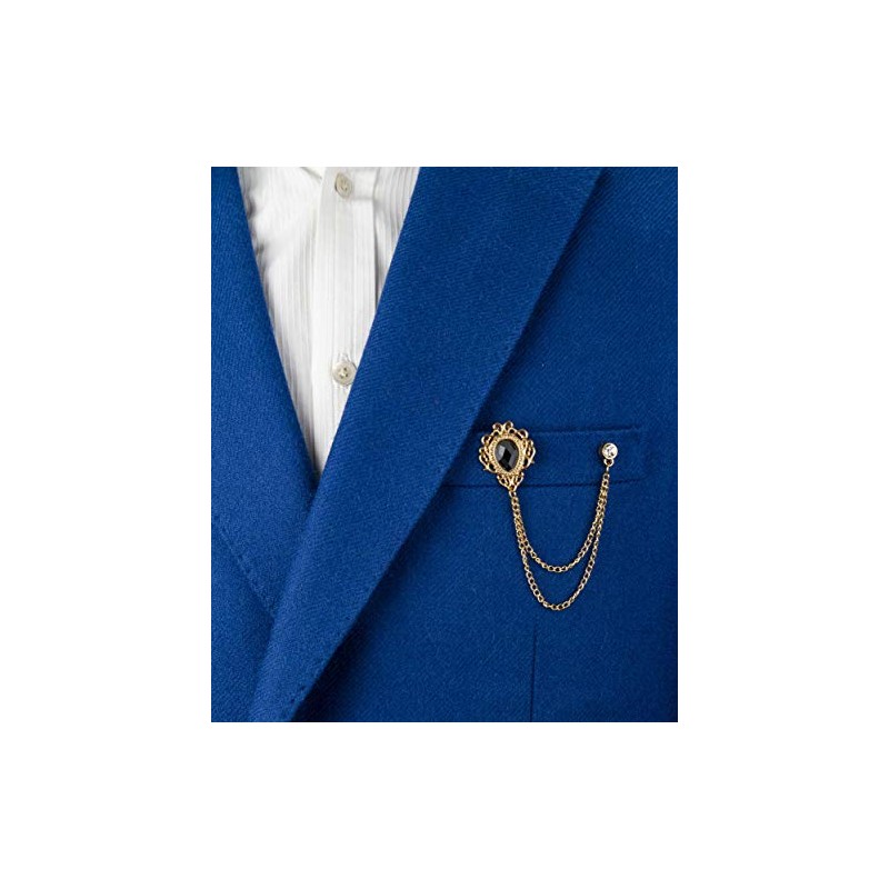 Knighthood Brooch Lapel Pin for Men Black Stone Gold Engraving