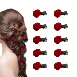 10 Pcs Red Mini Rose Hair Clip,Red Flower Hair Barrettes Headpiece Hair Vintage Bridal Hair Pins for Girls Wedding Christmas Birthday Party Mother's Valentine Day present