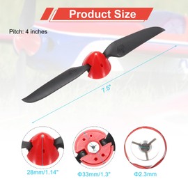 MECCANIXITY 7.5x4 Inch RC Plane Propeller, RC Folding Propellers Spinner Size D33xH29mm 2.3mm Motor Shaft Dia 2-Vane with Nylon Plastic Spinner for Airplane Helicopter(Black Red)