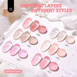 Beetles Nude Gel Nail Polish Set - 6 Colors Nude Pink Jelly Gel Polish Kit Neutral Shimmer Translucent Sheer Gel Soak off Uv Nail Concealer French Nail Art Manicure Gift for Women