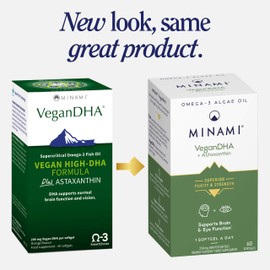 Plant-Based Omega 3 from Algae - Minami - VeganDHA + Astaxanthin - High Concentration of DHA from Algae Oil - 60 Softgels