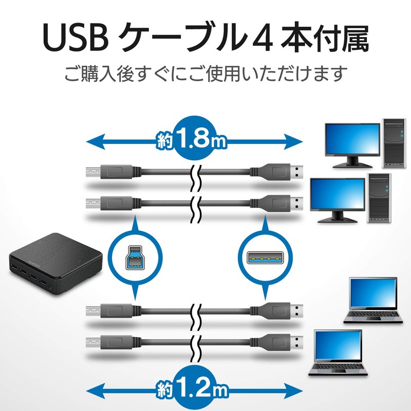 Elecom U3SW-T4 USB Switcher, PC to 4 Ports, USB 3.0