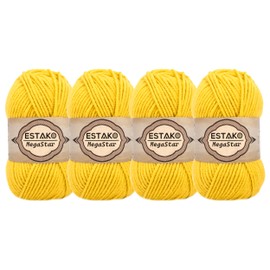 Estako Megastar, paquete de 4 madejas, 75% acrílico, 25% lana de lana, suave, grueso y voluminoso, peso #5 para ganchillo y tejer (4 x 3.5 onzas) / (4 x 120 años) (62191 - amarillo)