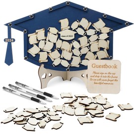 Roowest Graduation Guest Book Alternative Class of 2024 Wooden Drop Top Frame Guest Book with 50 Wood Chips 3 Pens 1 Guest Book Sign Graduate Party Favor for Guest Ceremony Decoration(Red)