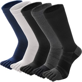 Vraquir Socks, 5 Toe Socks, Cotton, Breathable, Sweat Absorbent, Deodorization, Men's Business Socks, Sports, Mountain Climbing, 5-Pair Set, A 5 Pair Set