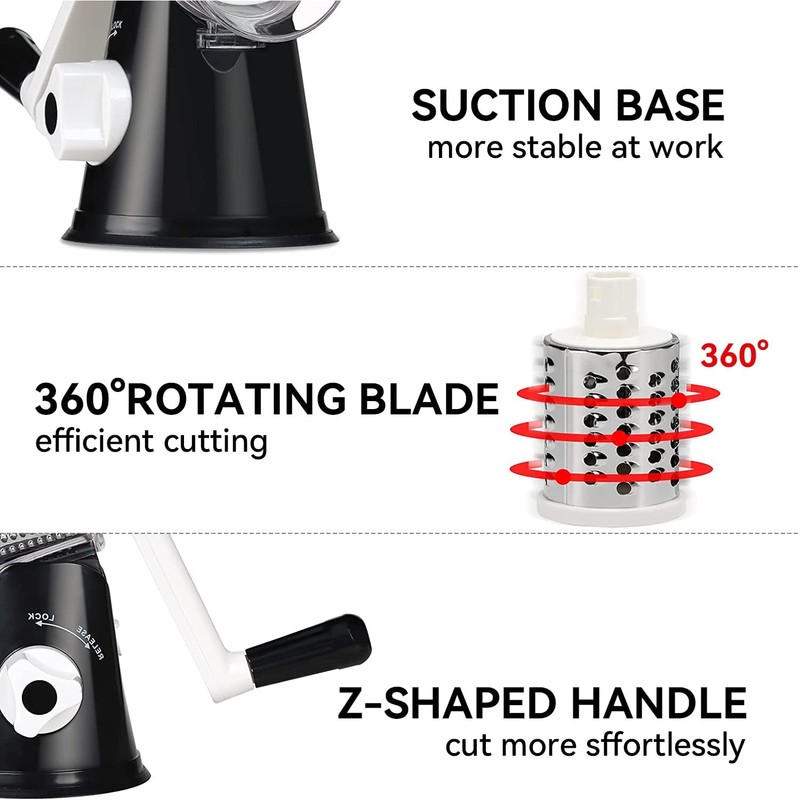 Rotary Cheese Grater Vegetable Shredder with Handle Round Kitchen Mandoline