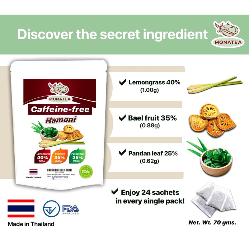 Hamoni Lemongrass Bael Fruit Pandan leaf Caffeine Free Tea Herbal