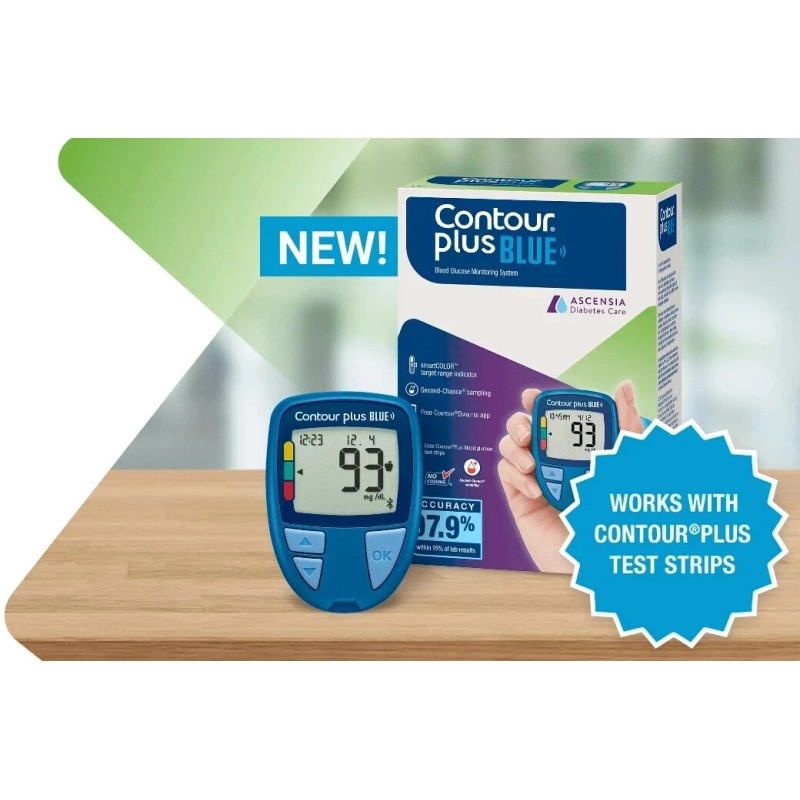 Contour Plus Blue Blood Glucose Monitoring System Glucometer